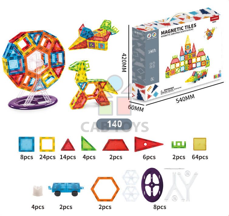 Magnetická stavebnica 140ks sada - Magnetic Tiles