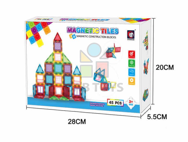 Magnetická stavebnice 45ks sada - Magnetic Tiles