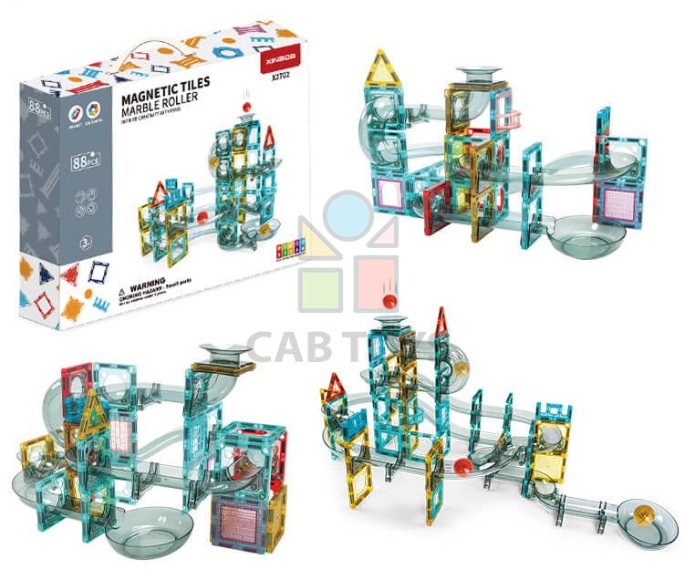Magnetická stavebnica Marble Roller 88ks sada - Magnetic Tiles