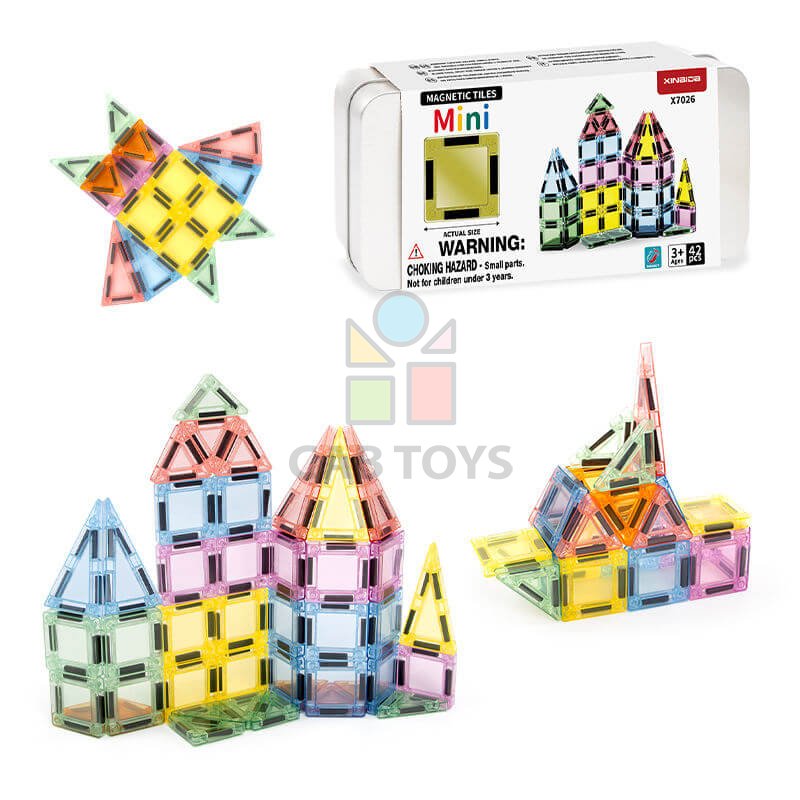 Magnetická stavebnice Magnetic Tiles Mini 42 ks v kovové dóze-KOPIE