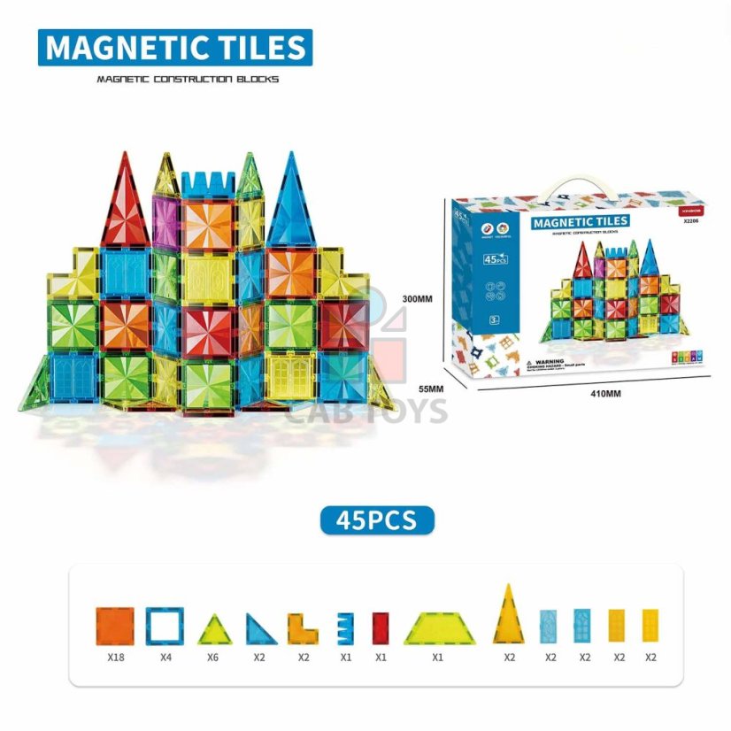 Magnetická stavebnice Diamond 45ks sada - Magnetic Tiles