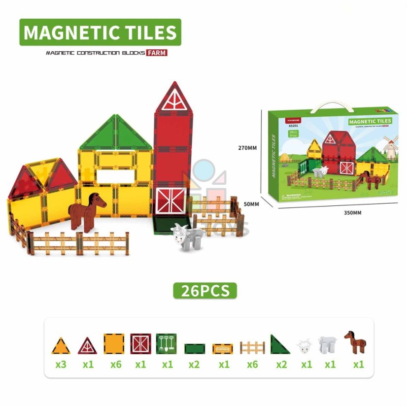 Magnetická stavebnice Farm sada 26ks – Magnetic Tiles