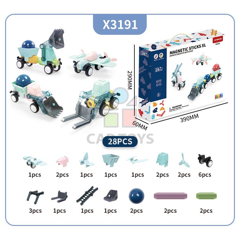 Magnetická stavebnice 29ks - Magnetic Sticks XL Vehicle