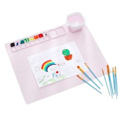Silikónová maliarska podložka s paletou a nádobkou na vodu 51 × 41 cm - ružová