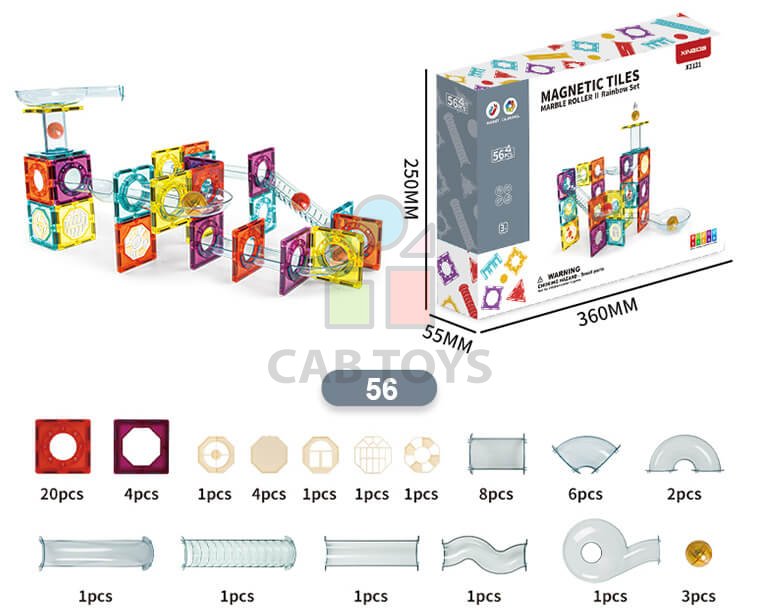 Magnetická stavebnice Marble Roller II 56ks sada - Magnetic Tiles