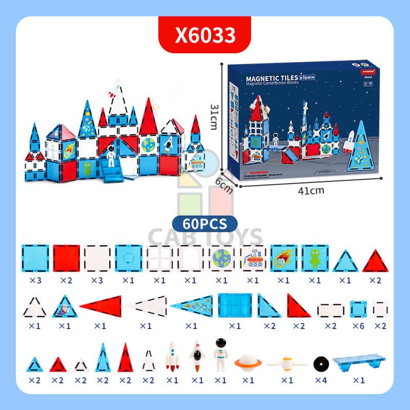 Magnetická stavebnica Space 60ks - Magnetic Tiles