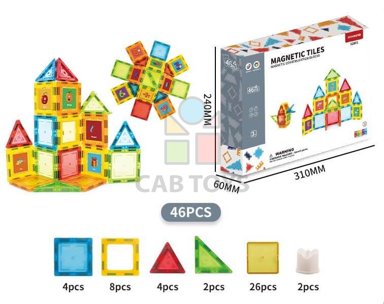 Magnetická stavebnice 46ks sada - Magnetic Tiles