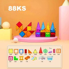 Magnetická stavebnice - 88 dílů + box