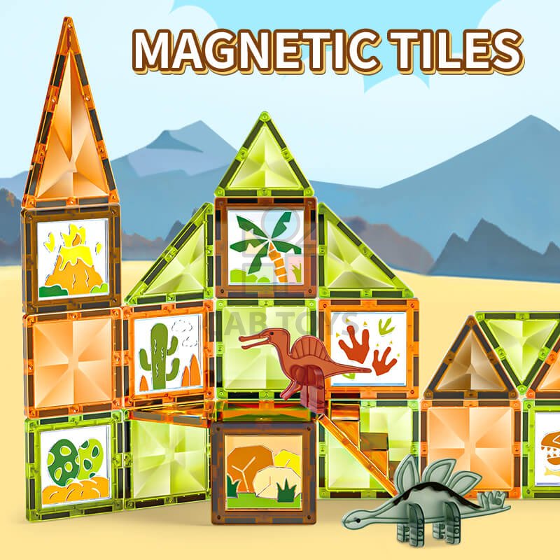 Magnetická stavebnica Window Art Dinosaurus 42ks - Magnetic Tiles