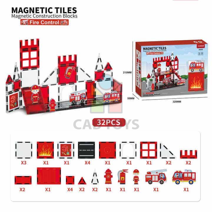 Magnetická stavebnica Fire Control 32ks - Magnetic Tiles