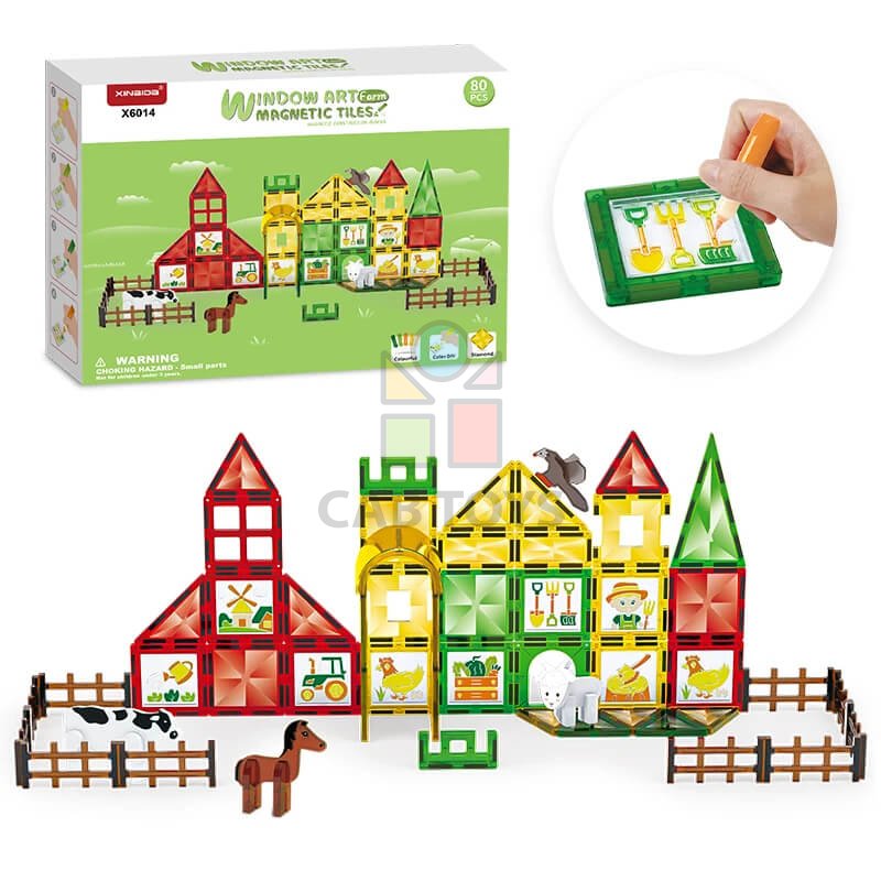 Magnetická stavebnice Window Art Farm 80ks – Magnetic Tiles