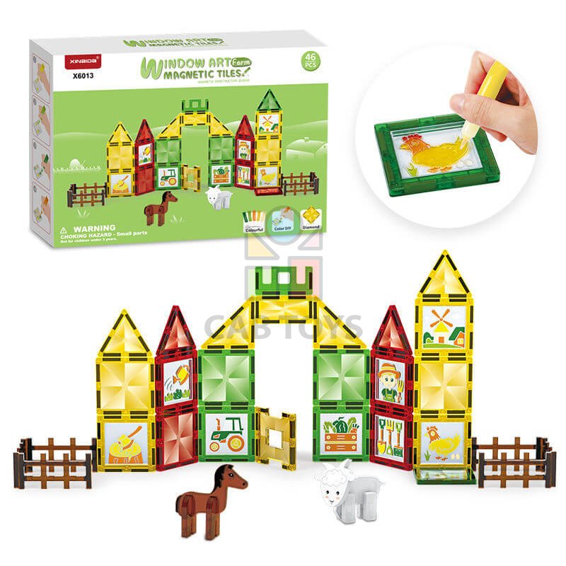 Magnetická stavebnica Window Art Farm 46ks - Magnetic Tiles